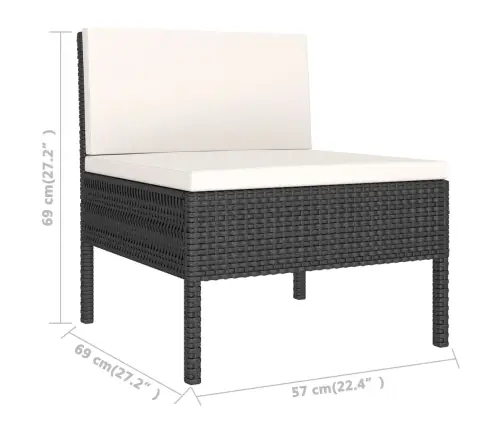 6-Osaline Aiamööblikomplekt Patjadega, Polürotang, Must
