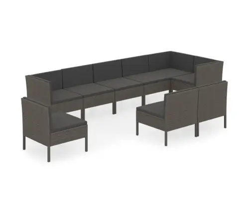 9-Osaline Aiamööblikomplekt Patjadega, Polürotang, Hall