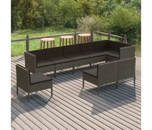 9-Osaline Aiamööblikomplekt Patjadega, Polürotang, Hall