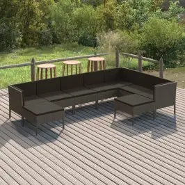 9-Daļīgs Dārza Atpūtas Mēbeļu Komplekts, Pelēka Pe Rotangpalma Vidaxl
