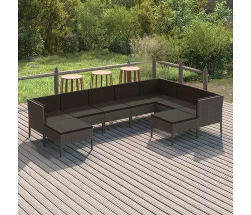 9-Daļīgs Dārza Atpūtas Mēbeļu Komplekts, Pelēka Pe Rotangpalma Vidaxl