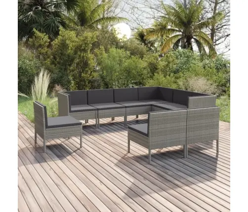 Sodo Komplektas Su Pagalvėlėmis, 9 Dalių, Pilkas, Poliratanas