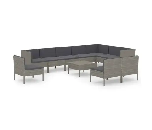 11-Daļīgs Dārza Atpūtas Mēbeļu Komplekts, Pelēka Pe Rotangpalma Vidaxl