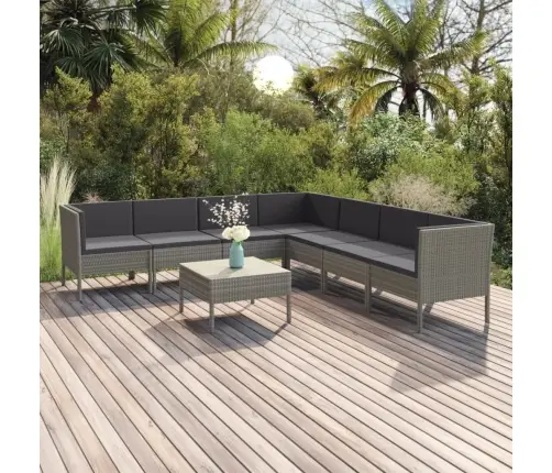 8-Osaline Aiamööblikomplekt Patjadega, Polürotang, Hall