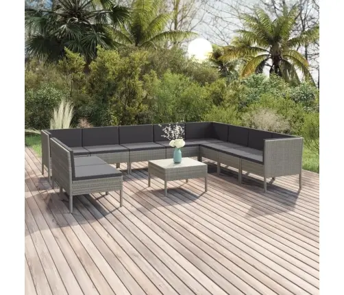 11-Osaline Aiamööblikomplekt Istmepatjadega, Polürotang, Hall