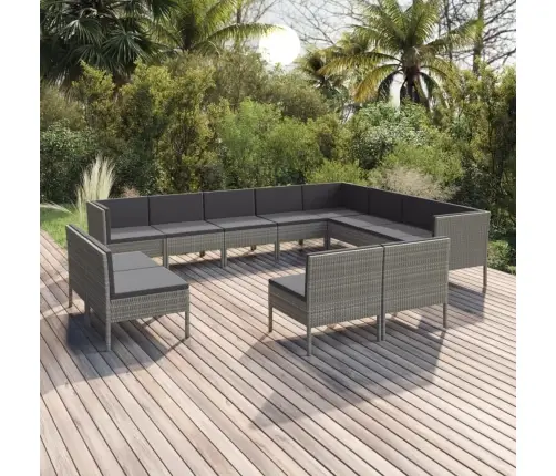 12-Daļīgs Dārza Atpūtas Mēbeļu Komplekts, Pelēka Pe Rotangpalma Vidaxl