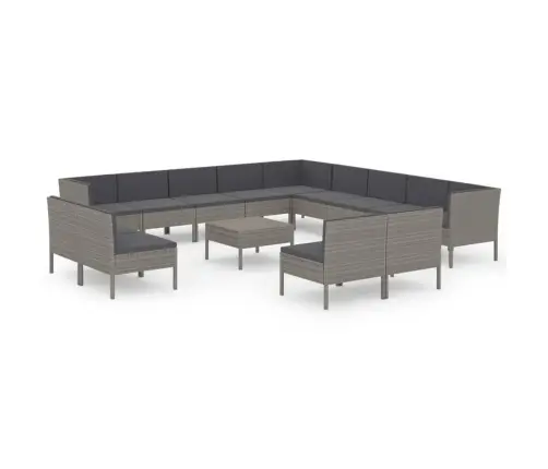 14-Daļīgs Dārza Mēbeļu Komplekts, Pelēka Pe Rotangpalma Vidaxl