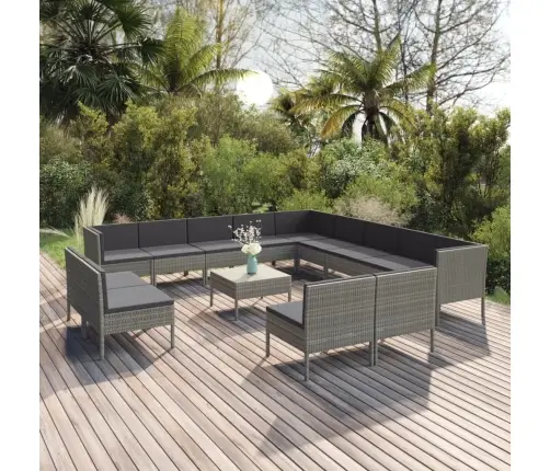 14-Daļīgs Dārza Mēbeļu Komplekts, Pelēka Pe Rotangpalma Vidaxl