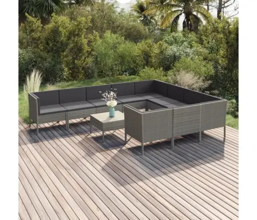 11-Daļīgs Dārza Atpūtas Mēbeļu Komplekts, Pelēka Pe Rotangpalma Vidaxl