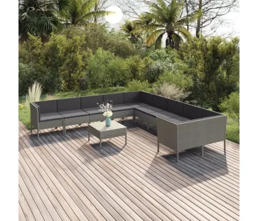 11-Osaline Aiamööblikomplekt Istmepatjadega, Polürotang, Hall