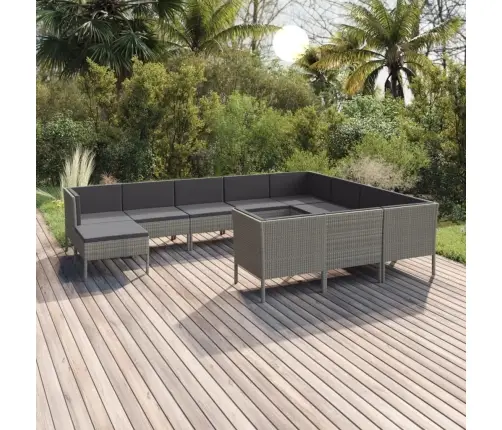 11-Osaline Aiamööblikomplekt Istmepatjadega, Polürotang, Hall