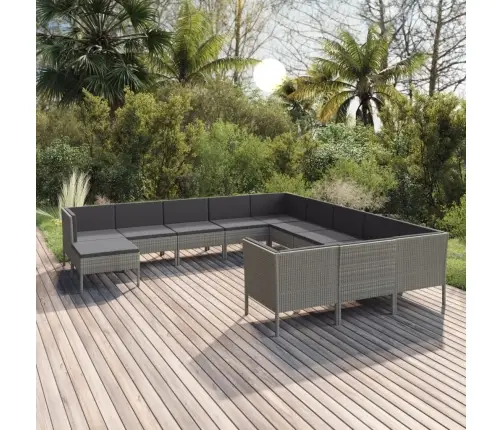 12-Osaline Aiamööblikomplekt Patjadega, Polürotang, Hall