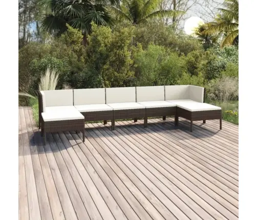 7-Osaline Aiamööblikomplekt Patjadega, Polürotang, Pruun