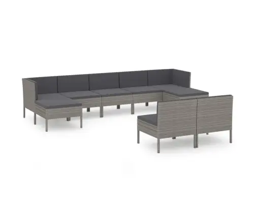 9-Osaline Aiamööblikomplekt Patjadega, Polürotang, Hall