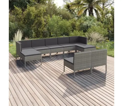 9-Osaline Aiamööblikomplekt Patjadega, Polürotang, Hall