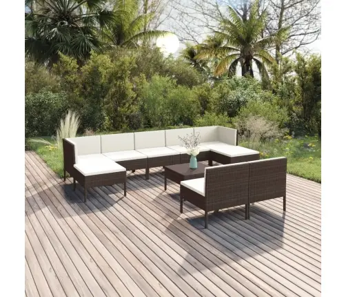 10-Osaline Aiamööblikomplekt Patjadega, Polürotang, Pruun