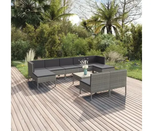 10-Daļīgs Dārza Atpūtas Mēbeļu Komplekts, Pelēka Pe Rotangpalma Vidaxl