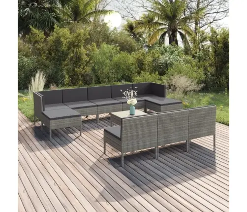 11-Daļīgs Dārza Atpūtas Mēbeļu Komplekts, Pelēka Pe Rotangpalma Vidaxl