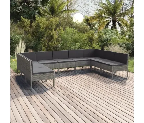 9-Daļīgs Dārza Atpūtas Mēbeļu Komplekts, Pelēka Pe Rotangpalma Vidaxl