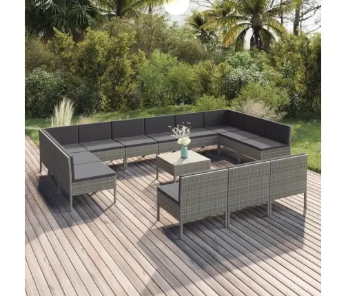 14-Daļīgs Dārza Atpūtas Mēbeļu Komplekts, Pelēka Pe Rotangpalma Vidaxl