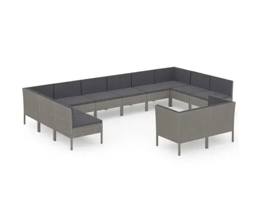 Sodo Komplektas Su Pagalvėlėmis, 12 Dalių, Pilkas, Poliratanas Sodo Komplektas Su Pagalvėlėmis, 12 Dalių, Pilkas, Poliratanas