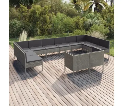 Sodo Komplektas Su Pagalvėlėmis, 12 Dalių, Pilkas, Poliratanas Sodo Komplektas Su Pagalvėlėmis, 12 Dalių, Pilkas, Poliratanas