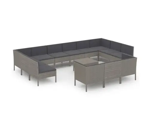 14-Daļīgs Dārza Mēbeļu Komplekts, Pelēka Pe Rotangpalma Vidaxl