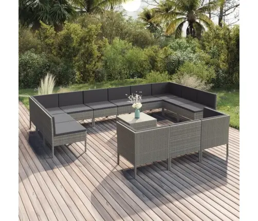 14-Daļīgs Dārza Mēbeļu Komplekts, Pelēka Pe Rotangpalma Vidaxl