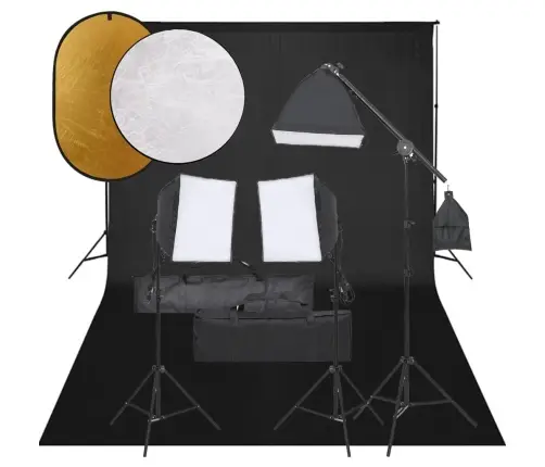 Fotostuudio Komplekt Valgustuse, Taustapildi Ja Reflektoriga