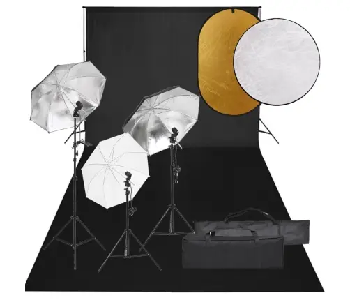 Fotostudijas Komplekts – Gaismas, Fons, Reflektors Vidaxl