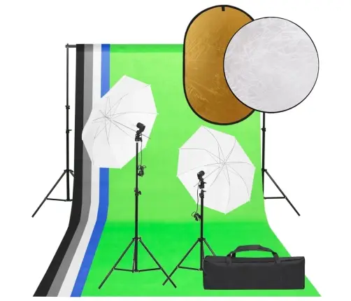 Fotostudijas Komplekts – Gaismas, Fons, Reflektors Vidaxl