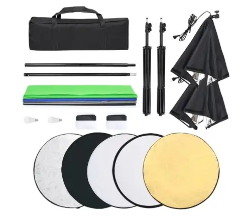 Fotostuudio Komplekt Valgustuse, Taustapildi Ja Reflektoriga