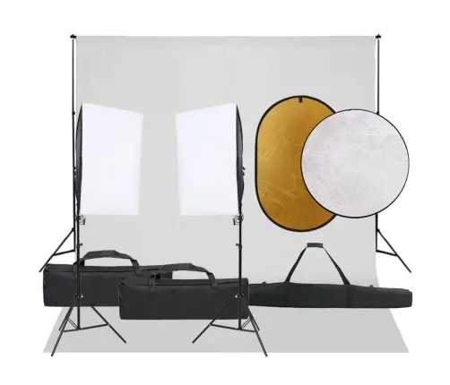 Fotostudijas Komplekts – Gaismas, Fons, Reflektors Vidaxl