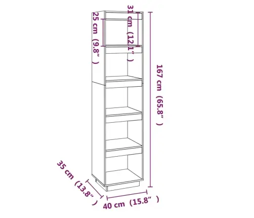 Spintelė Knygoms/Kambario Pertvara, Juoda, 40X35X167cm Pušis