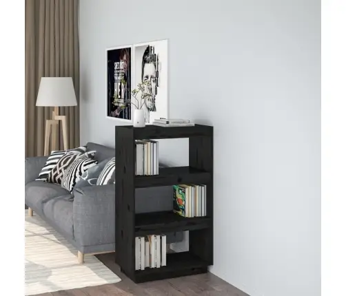 Raamaturiiul/Ruumijagaja, Must, 60X35X103 cm Täismännipuit