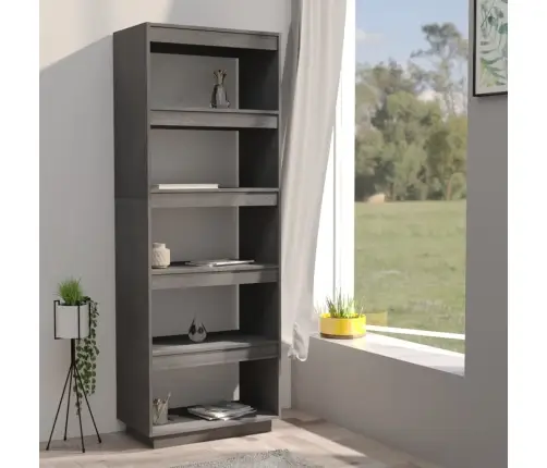 Grāmatu Plaukts, Pelēks, 60X35X167 Cm, Priedes Masīvkoks Vidaxl