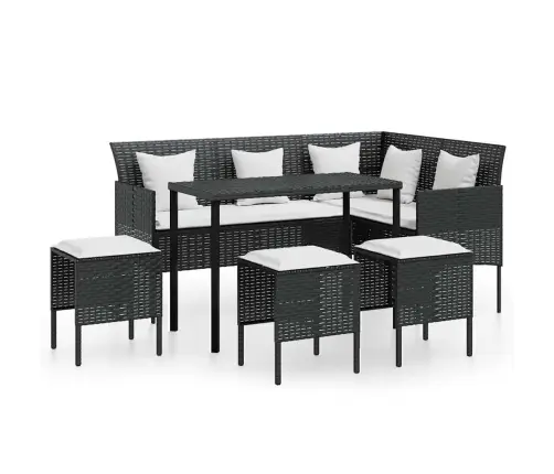 5-Osaline L-Kujuline Diivanikomplekt Patjadega, Polürotang, Must