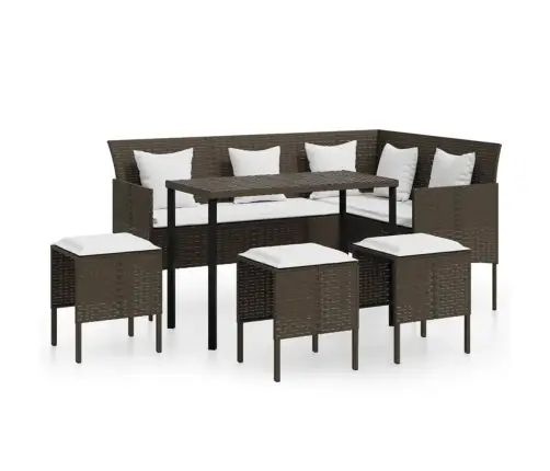 Sofos Komplektas Su Pagalvėlėmis, 5 Dalių, Rudas, Poliratanas