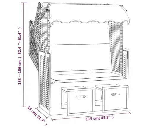 Rannatool Varikatusega, Polürotang Ja Puit Must/Hall