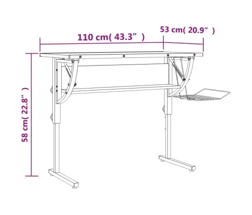 Rokdarbu Galds, 110X53X(58-87) Cm, Inženierijas Koks, Tērauds Vidaxl