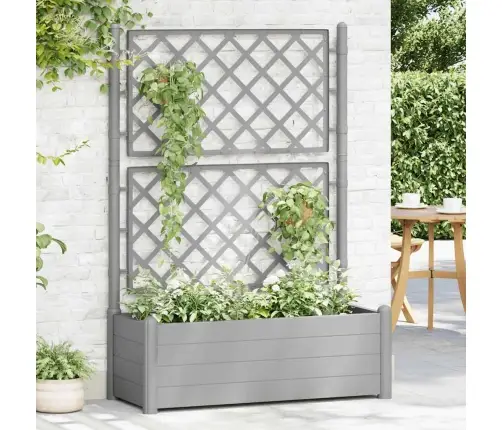 Dārza Puķu Kaste Ar Špaleru, 100X43X142 Cm, Akmens Pelēka, Pp Vidaxl