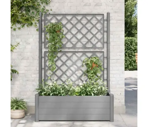 Dārza Puķu Kaste Ar Špaleru, 100X43X142 Cm, Akmens Pelēka, Pp Vidaxl