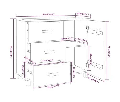 Šoninė Spintelė Hamar, Balta, 90X40X80cm Pušies Masyvas
