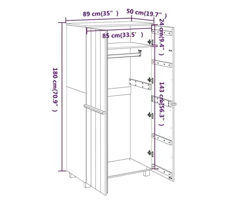 Drabužių Spinta Hamar, Šviesiai Pilka, 89X50X180cm Pušis