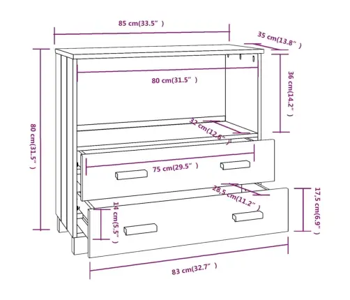 Šoninė Spintelė Hamar, Tamsiai Pilka, 85X35X80cm Pušis Masyvas