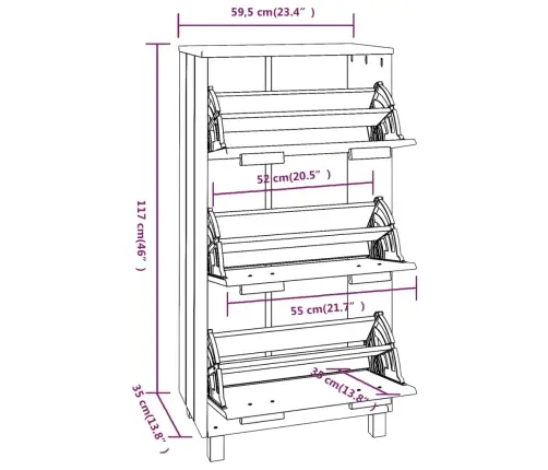 Apavu Skapis Hamar, Balts, 59,5X35X117 Cm, Priedes Koks Vidaxl