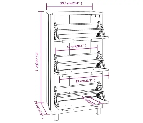 Apavu Skapis Hamar, Gaiši Pelēks, 59,5X35X117 Cm, Priedes Koks Vidaxl