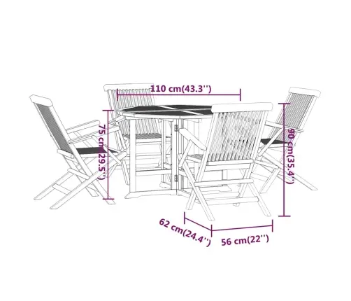 5-Daļīgs Dārza Mēbeļu Komplekts, Saliekams, Masīvs Tīkkoks Vidaxl