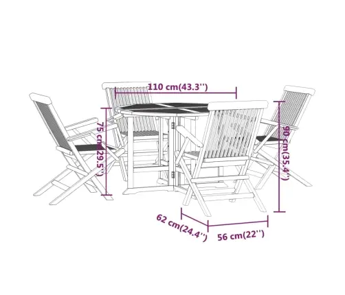 5-Daļīgs Dārza Mēbeļu Komplekts, Saliekams, Masīvs Tīkkoks Vidaxl