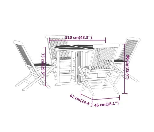 5-Daļīgs Dārza Mēbeļu Komplekts, Saliekams, Masīvs Tīkkoks Vidaxl